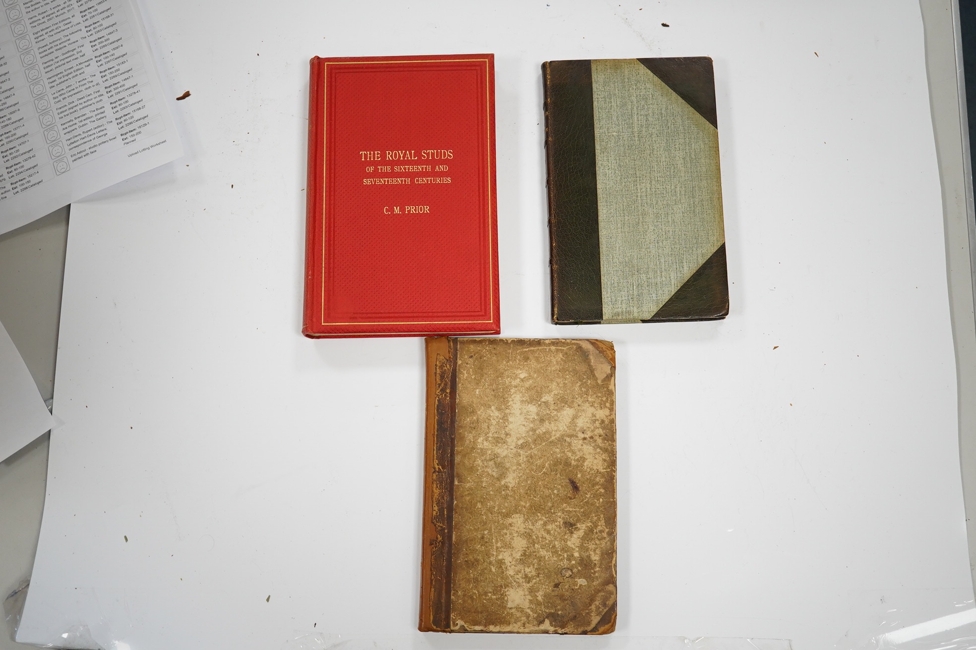 Prior, C.M. - The Royal Studs of the Sixteenth and Seventeenth Centuries, together with a reproduction of the second Earl Godolphin's Stud-Book ... 11 plates; original gilt ruled and lettered cloth. 